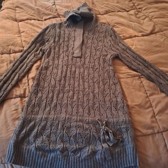 Nine West Jeans Sweater Tunic Women's Medium M Grey Cable Knit Snap Closure - Picture 8 of 11